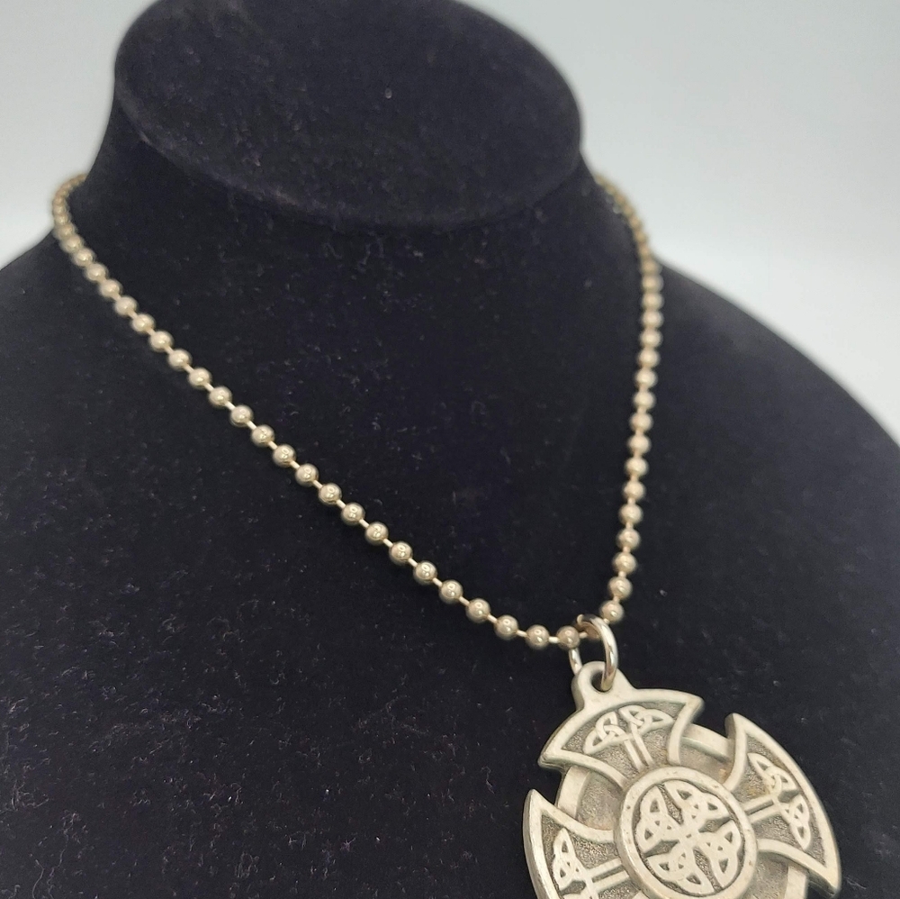 Vintage Fine Pewter Celtic Pendant on Necklace.